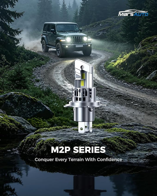 Marsauto M2P Series H4 LED Bulbs, 1:1 Mini Size H4 Light Bulbs, 80,000LM Ultra Bright 6500K Fog Light, No Adapter Required, Plug and Play Replacement, Pack of 2