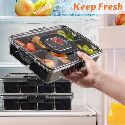 Snackle Box Container, Dishwasher Safety - Divided Serving Tray with Lid and Handle, Charcuterie Board for Portable Snack Platters - Organizer for Fruits Snacks - Perfect for Road Travel - Black