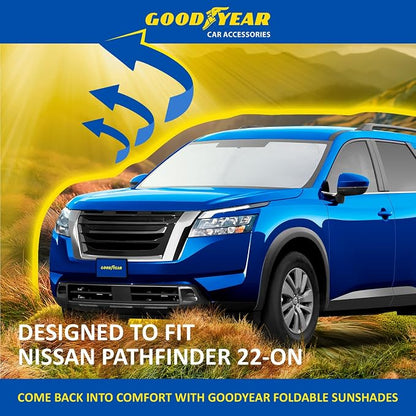 Goodyear Foldable Windshield Sunshade for Nissan Pathfinder 2022-2026, SUV car Accessories, Sunshade Cover, Sun Shade Car Windshield, Window Sun Blocker - GY008343