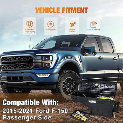 Nilight Truck Bed Tool Box Right Passenger Side Truck Tool Box Fit for Ford F-150 2015-2021 ABS Swing Case Truck Bed Storage Box with Lockable Lid Waterproof Wheel Well Toolbox Black