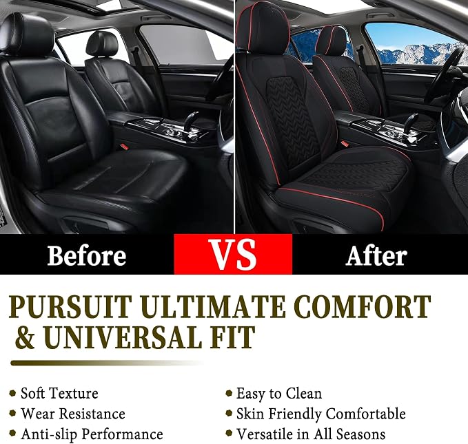 Coverado Front Seat Cover, Car Seat Cover Winter, 2PCS Car Seat Protector, Seat Covers for Cars, Breathable Faux Leather Car Seat Cushion, Car Seat Protector, Black Car Seat Covers fit Most Vehicles