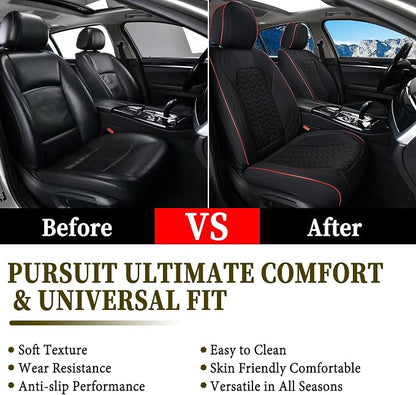 Coverado Front Seat Cover, Car Seat Cover Winter, 2PCS Car Seat Protector, Seat Covers for Cars, Breathable Faux Leather Car Seat Cushion, Car Seat Protector, Black Car Seat Covers fit Most Vehicles