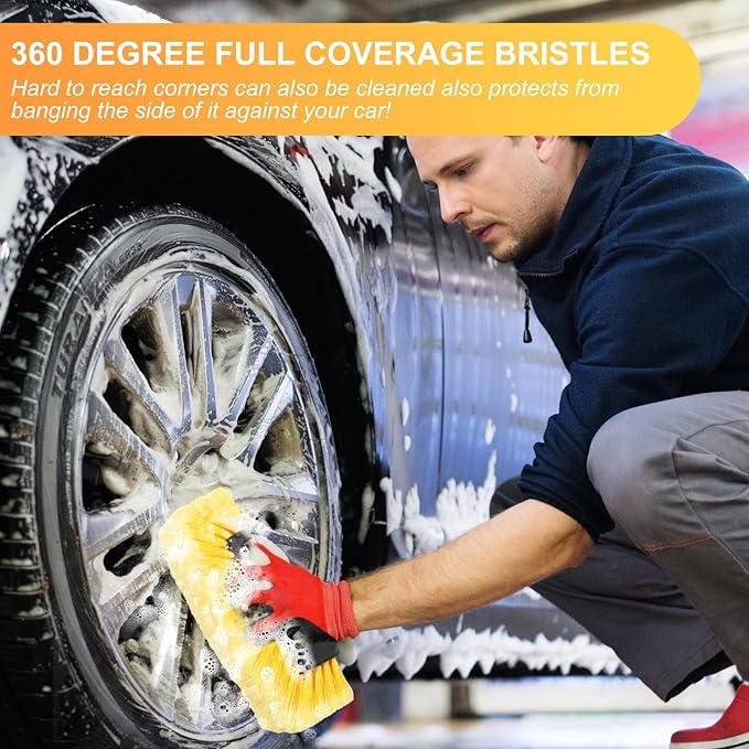 Tanlade 2 Pcs Car Wash Brush Head with Soft Detailing Bristle Flow Through Car Cleaning Brush Exterior Wash Equipment for Auto Truck RV Boat Camper(12 Inch,Yellow)