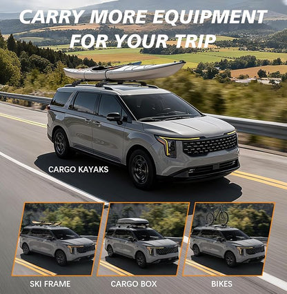 300lbs Roof Rack Cross Bars Compatible with 2022 2023 2024 2025 2026 KIA Carnival & Carnival Hybrid, Heavy Duty Aluminum Roof Rails Crossbars Cargo Bars Canoe Rooftop Black Carrier Luggage.