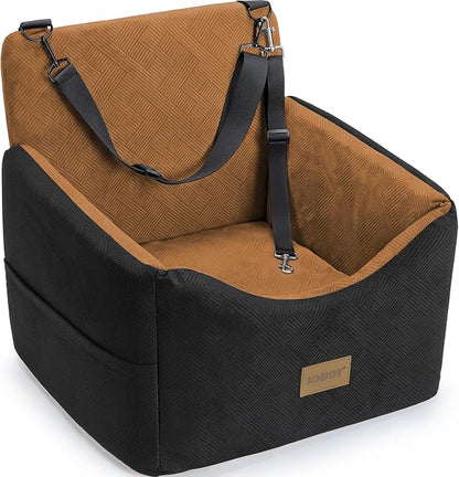 JOEJOY Dog Car Seats for Small Medium Dogs Under 35lbs, Dog Booster Seat with Detachable Washable Cover and Cushion, Memory Foam Pet Car Seat with Safety Belt and Storage Pockets (Brown)