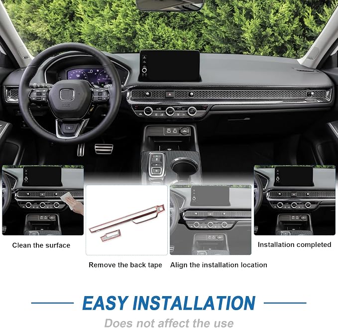 Carbon Fiber Center Console Dashboard Panel Cover AC Air Vent Cover Compatible with 2022-2026 11th Gen Honda Civic