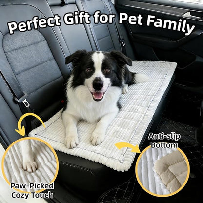 Dog Car Seat Cover, Pet Couch Covers for Car and Sofa, Non-Slip Backseat Pet Bed Mat, Machine Washable, Soft Plush Travel Seat Protector with Portable Storage Bag (White,23.6''×70'')