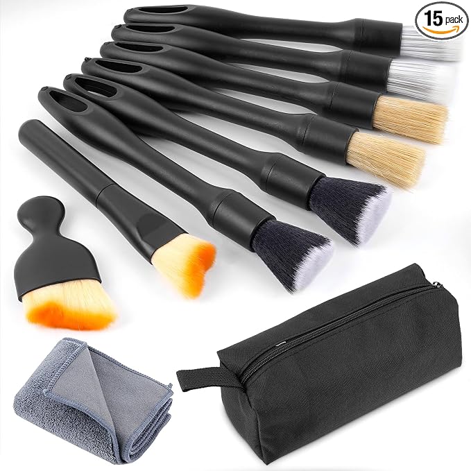 10 Pcs Car Detailing Set for Interior & Exterior Cleaning, Ultra Soft Boars Hair Car Interior Detailing Brushes, Scratch-Free Car Cleaning Kit for Dashboard, Air Vents, Wheels, Leather Seat