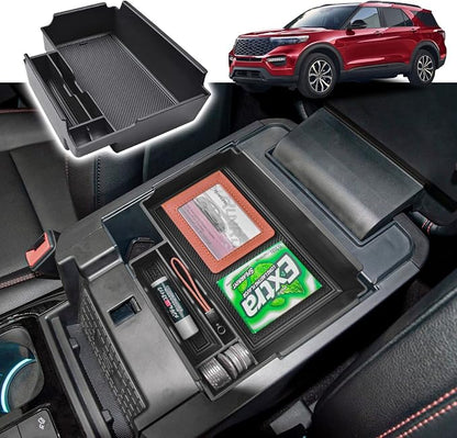 RUNROAD Upgrade Center Console Organizer Tray Compatible with Ford Explorer 2026 2025 2024 2023 2022 2021 2020 Accessories, ABS Armrest Tray Console Dividers Secondary Storage Box Container, Black