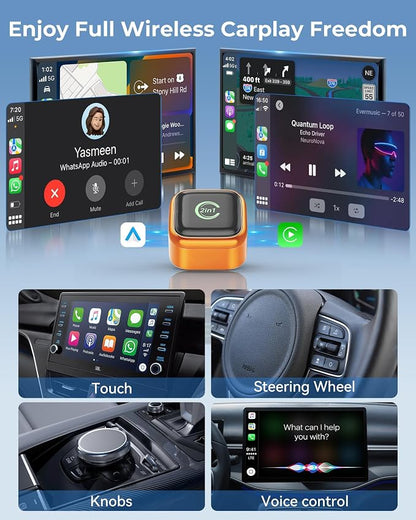 KUKIHO Wireless CarPlay Adapter, 2-in-1 CarPlay & Android Auto, Mini Plug & Play, Fast Auto-Connect, No Latency, USB/USB-C for Cars with Built-in CarPlay, iOS 10+/Android 11+ (Orange)