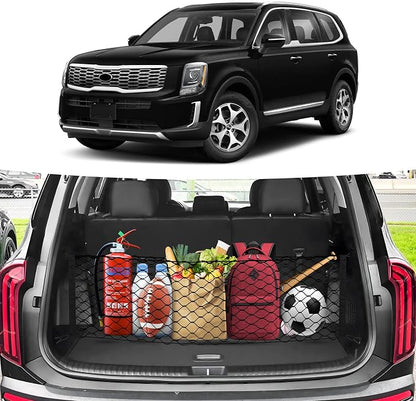 Canvcle Trunk Cargo Net for 2020-2026 Kia Telluride Accessories Envelope Style Mesh Trunk Net Organizer and Storage Stretchable Adjustable Elastic Nylon Rear Cargo Netting with Hooks