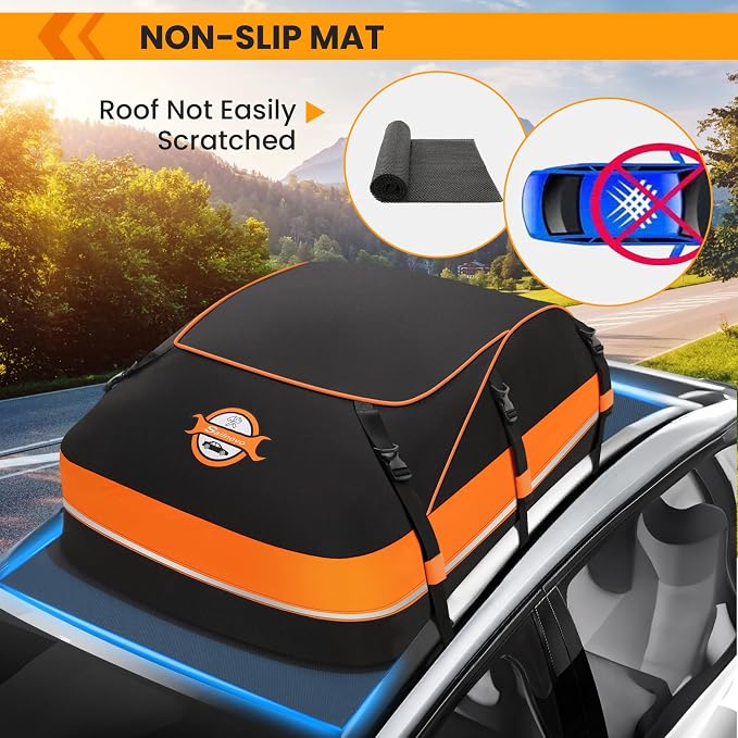 Sailnovo Rooftop Cargo Carrier, 20 Cubic Feet Soft-Shell Cargo Carrier for Top of Vehicle with/Without Roof Rack, Waterproof Car Roof Cargo Carrier with Anti-Slip Mat, Reinforced Straps, Door Hooks