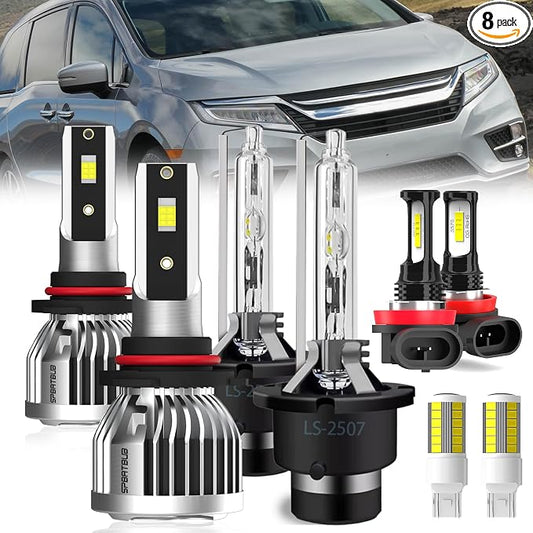 For 2011-2018 Honda Odyssey light Bulbs, 9005 High Beam D2S Low Beam H11 Fog Light Turn signal Lights Combo, 8-Pack