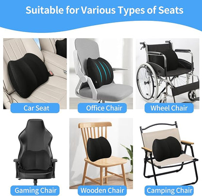2 Pack Lumbar Support Pillow,Memory Foam Back Cushion for Office Chair,Car Seat,Travel,Ergonomic Posture Corrector for Lower Back Pain Relief,Black