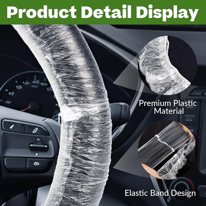 100Pcs Disposable Car Steering Wheel Covers, Universal Plastic Steering Wheel Protector with Elastic, Automotive Interior Protection Accessories for Most Vehicle Models