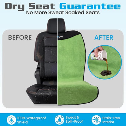 HAPPEGEAR Happeseat Waterproof Car Seat Cover & Protector – Universal Fit Car Seat Towel Cover – Non-Slip Backing, Easy Install & Storage, Machine Washable, Fits Front & Back, Green