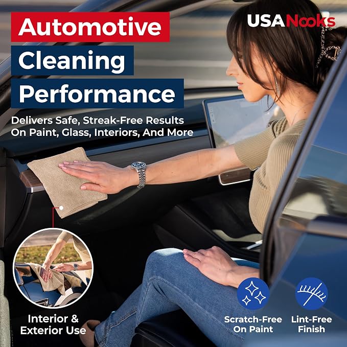 USANOOKS Microfiber Cleaning Cloth - Beige - 12Pcs (12.5x12.5 inch) High Performance - 1200 Washes, Ultra Absorbent Car Towel Traps Grime & Liquid for Streak-Free Mirror Shine - car Washing Cloth