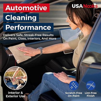 USANOOKS Microfiber Cleaning Cloth - Beige - 12Pcs (12.5x12.5 inch) High Performance - 1200 Washes, Ultra Absorbent Car Towel Traps Grime & Liquid for Streak-Free Mirror Shine - car Washing Cloth