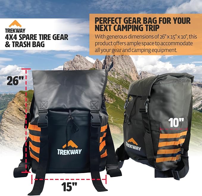 Offroading Gear Spare Tire Overlanding Storage & Trash Bag Organizer | w/Free Roof Cargo Mesh Net Bag | Fits 30" Tire 15 Gallons | for 4x4 Tailgate, Pickup Truck, SUV, RV, Overland