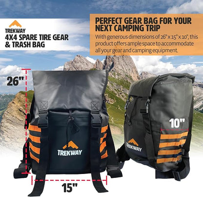 Offroading Gear Spare Tire Overlanding Storage & Trash Bag Organizer | w/Free Roof Cargo Mesh Net Bag | Fits 30" Tire 15 Gallons | for 4x4 Tailgate, Pickup Truck, SUV, RV, Overland