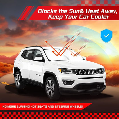 ARISMOTOR Windshield Sun Shade for Jeep Compass 2017-2024, Custom Fit Foldable Front Window Sunshade Sun Visor Protector, Block UV Rays Keep Your Car Cooler