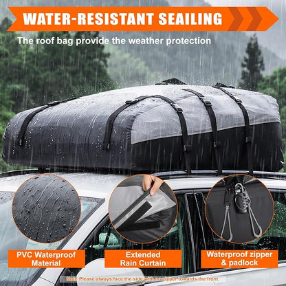 Sailnovo Car Rooftop Cargo Carrier Bag,20 Cubic feet Soft Waterproof Car Roof Bag with Strap,Anti-Slip Mat,Padlock,Foldable Car Top Carrier for Most Vehicles with/Without Rack (Black)