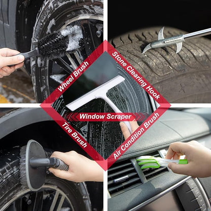 39Pcs Car Wash Cleaning Kit with Foam Gun Sprayer Detailing Brushes Collapsible Bucket Windshield Cleaning Tool Tire Brush Towels Complete Interior Exterior Detailing Set for Car