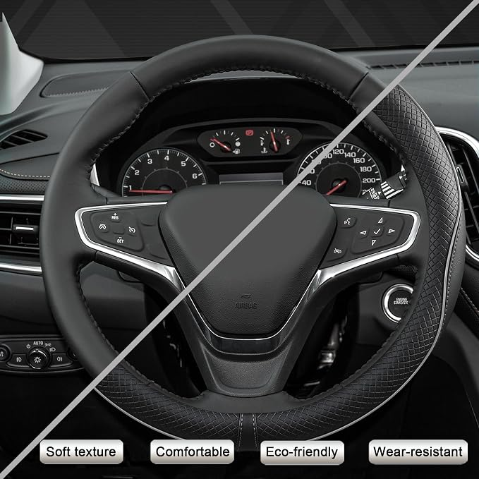 West Llama Customized Auto Car Steering Wheel Cover for Chevy 14.5-15 inches, Steering Wheel Cover for Chevrolet(Black Line-Standard Size)