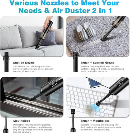 Upbooz Handheld Vacuum Cordless, Car Vacuum with 14000PA Powerful Suction with LED Light, Air Duster 2-in-1,Low Noise Rechargeable Portable Mini Vacuum Cleaner for Car Home Pet Office,Two Gears