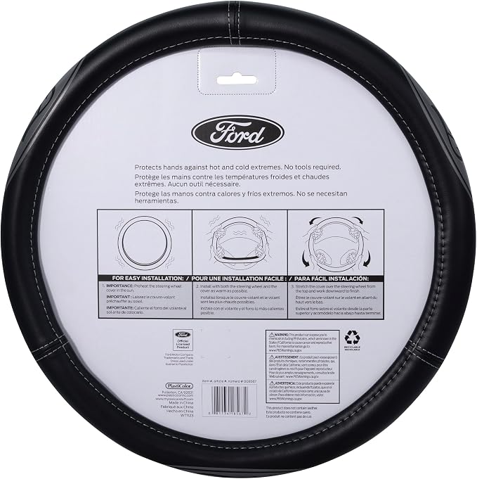 Plasticolor 008567R01 Compatable with Ford Larger-Sized Truck Gray Oval Logo Steering Wheel Cover