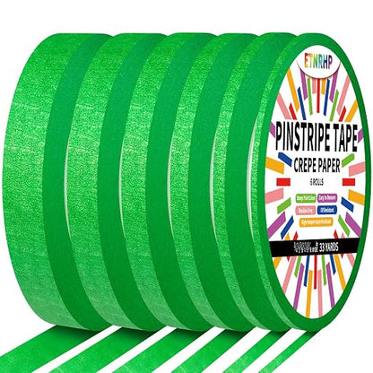 6 Rolls Pinstripe Tape Fine Line Masking Tape 1/16", 1/8", 1/4", 3/8",1/2", 3/4" - Thin Painters Automotive Paper Tape for DIY, Car, Auto, Paint, Art, Tumblers, Pottery, Model Building, Wall