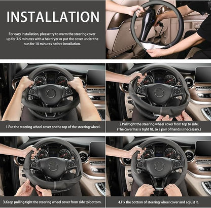 COFIT Breathable Steering Wheel Cover Microfiber Leather with Center Mark Design Universal Medium Size 14 1/2-15 Inch Gray and Black