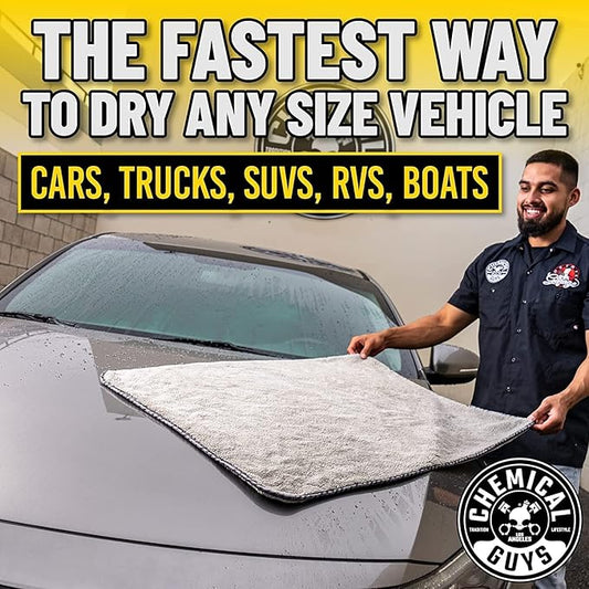 Chemical Guys Woolly Mammoth Large Microfiber Drying Towel - 36 x 25 Inch Gray, Ultra Plush Super Absorbent Car Drying Towel for Cars, Trucks, SUVs, Motorcycles, RVs, and Auto Detailing - 2 Pack