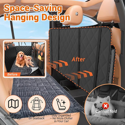 IJVAE Hard Bottom Car Seat Cover for Dog swith Removable Soft Blankets,Scratch-Proof and Anti-Slip Car Dog Hammock for Large Dogs Brown for Car, SUV