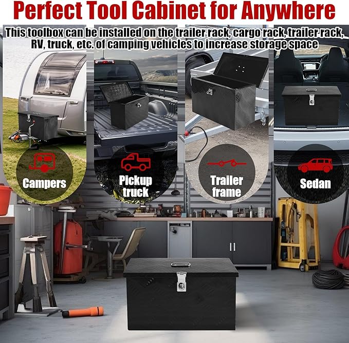 16 Inch Aluminum Truck Tool Box Heavy Duty Pickup Small Truck Bed Toolbox Trailer tongue Boxes Storage Tool Organizer with Top Handle Lock and Keys Suitable for Truck Trailer Pickup RV