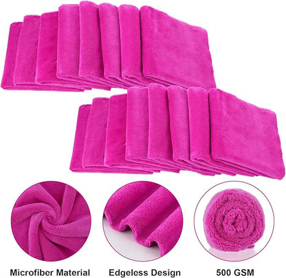 Shimeyao 30 Pcs 16 x 16 Inch Edgeless Microfiber Plush Towels for Cars Detailing Drying Wash Polishing Absorbent Cleaning Cloths, 500 GSM (Fuchsia)