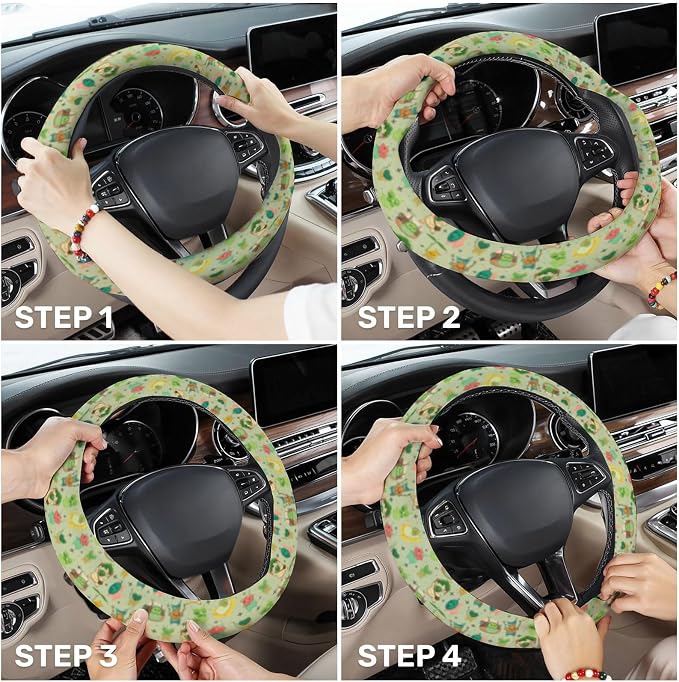 GENANY Leaf Mask Spirits Steering Wheel Cover, Non Slip Polyester Car Wheel Protector for Car SUV Truck, Universal 15 Inch