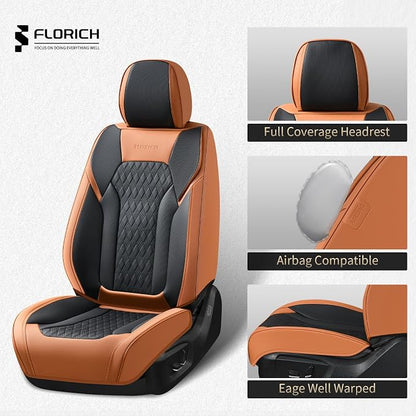 FLORICH Seat Covers, Car Seat Covers Full Set, Luxury Nappa Leather Seat Covers, Breathable and Waterproof Car Seat Protector 5 Seat, Automotive Seat Covers Universal Fit for Most Cars-Brown&Black