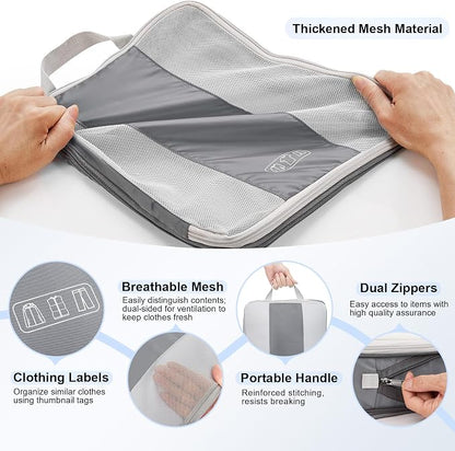 OlarHike 10-Pack Compression Packing Cubes for Travel Essentials,Compressible Expandable Packing Cubes for Suitcase,Luggage Garment Bags for Travel,Handy Helper for Organizing Clothes(Gray)