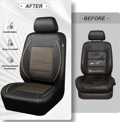 CAR PASS Piping PU Leather Car Seat Cover Full Set,Inside Zipper Design and Reserved Opening Holes,Airbag Compatible,Universal FIT for Car, SUVs,Van,Small Trucks（Full Set, Black & Gold）