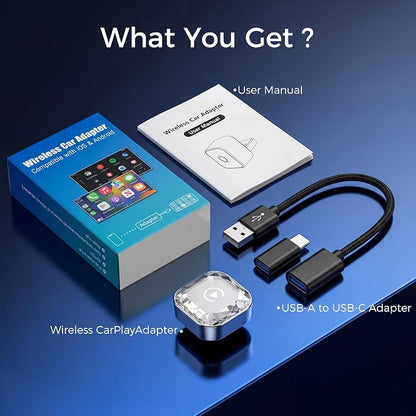 2026 2in1 Wireless CarPlay& Android Auto Adapter for iPhone& Android, Plug in Once Go Wireless Forever. Plug & Play CarPlay Dongle, Fast Auto-Connect, No Delay, USB A/USB-C Port