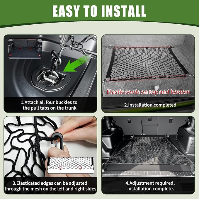 Trunk Cargo Net for 2010-2024 Toyota 4Runner 2 Row Model Only, Trunk Organizer Luggage Net Anti-Slip Rear Mesh Cargo Netting for 4 Runner SUV Accessories(Floor Style)