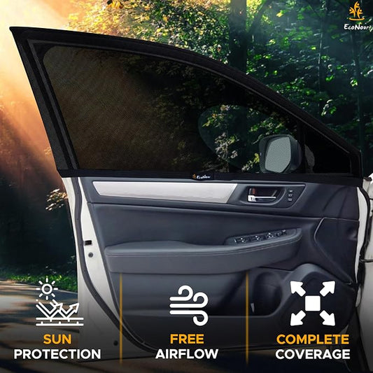 EcoNour Car Front Side Window Sun Shades Compatible for Subaru Outback | 2Pack Breathable Super Stretchy Mesh Sun Shade | Heat Block UV Protection Car Window Screen Covers | Mosquito Net Curtains
