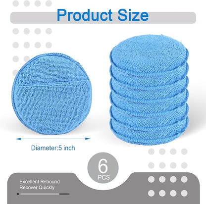 6PCS Wax Applicator Pads, 5" Microfiber Applicator Pad with Finger Pocket, Foam Buffing Pad for Car Detailing & Cleaning