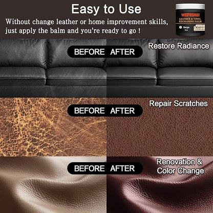 Leather Recoloring Balm - Leather & Vinyl Repair Balm for Furniture, Couches,Car Seats, Auto Interior & Accessories, Restores Faded, Worn, Scratched and Cracked Leather Surfaces (Beige)