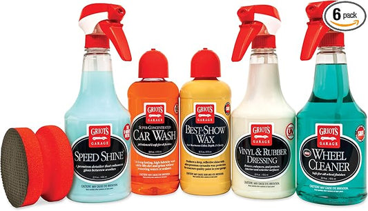 Griot's Garage Starter Car Care Kit, Vehicle Detailing Set, Includes Car Wash, Wax, Vehicle Detailer, Wheel Cleaner, Clay Bar, Vinyl and Rubber Dressing, 11131