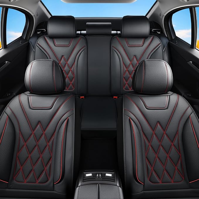 Car Seat Covers Compatible with Hyundai Elantra 2017-2025 2026 - Full Set 5 Seats Luxury Leather All-Weather Seat Cushions & Protectors, Waterproof & Breathable, Airbag Compatible (Redline)