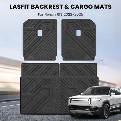 LASFIT Trunk Mat & Backrest Mats for Rivian R1S 2024 2023 2022, All Weather TPE Custom Fit Cargo Liner for R1S Cargo Mat, Black, Easy to Clean