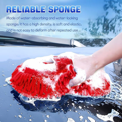 2PCS Microfiber Car Wash Sponge, Double Sided Chenille Microfiber Car Wash Mitt, Scratch Free & Lint Free, Absorbent Automotive Washing Sponges, Auto Cleaning Supplies (Red)