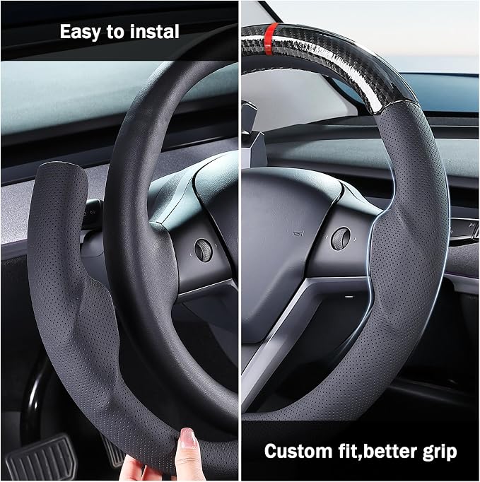 Steering Wheel Cover for 2017-2023 Tesla Model 3 2020-2024 Tesla Model Y, Car Steering Wheel Cover for Tesla Model 3/Y Accessories, Black